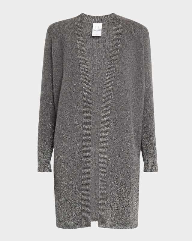 Cashmere Open-Front Ombre Shimmer Cardigan